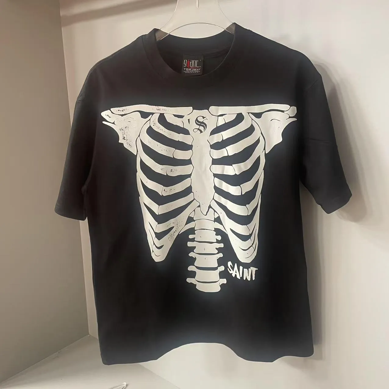 G117 Saint skeleton printed short sleeves P100 230g double yarn combed cotton S-XL